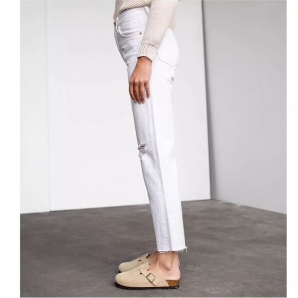 NWT RE/DONE 70s High-Rise Stove Pipe Jeans In White Destroyed - Picture 4 of 9